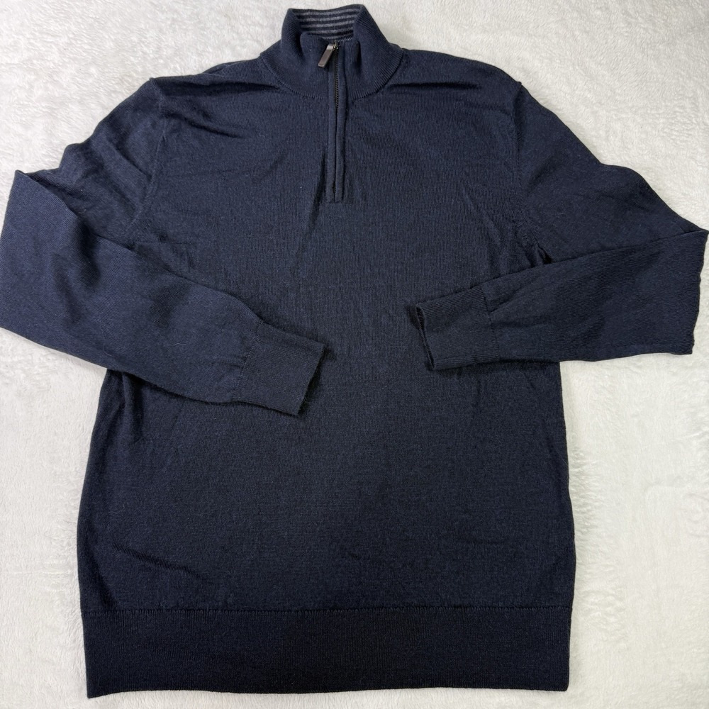 UNTUCKit Sweater 1/4 Zip Mens Small Navy 100% Merino Wool Golf Lightweight